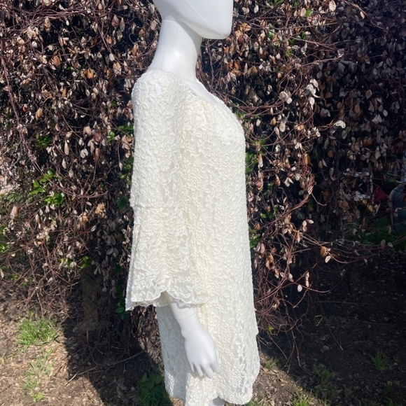 2B Together Cream Lace Overlay Mini Bell Sleeve A-Line Dress - Picture 5 of 9